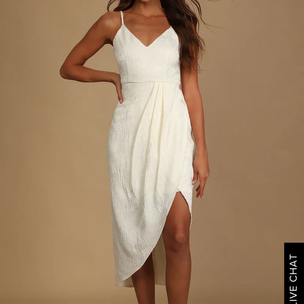 Truly Exquisite Cream Jacquard Tulip Midi Dress Bridal Shower